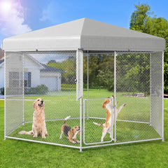 Outdoor Dog Kennel with Rotating Feeder Bowls, 7.5 x 7.5 ft