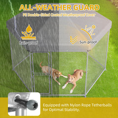 Outdoor Dog Kennel with Rotating Feeder Bowls, 7.5 x 7.5 ft
