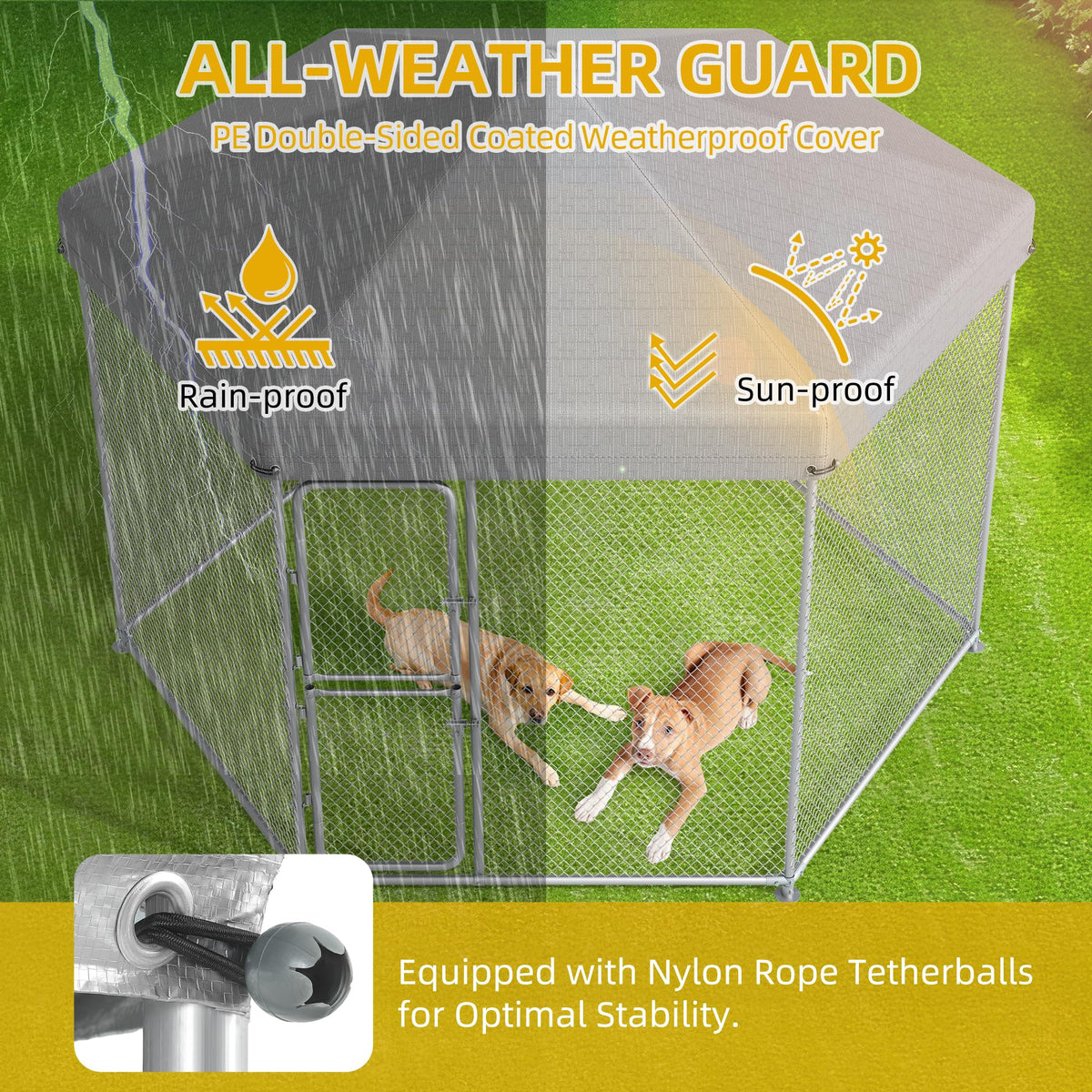 Outdoor Dog Kennel with Rotating Feeder Bowls, 7.5 x 7.5 ft