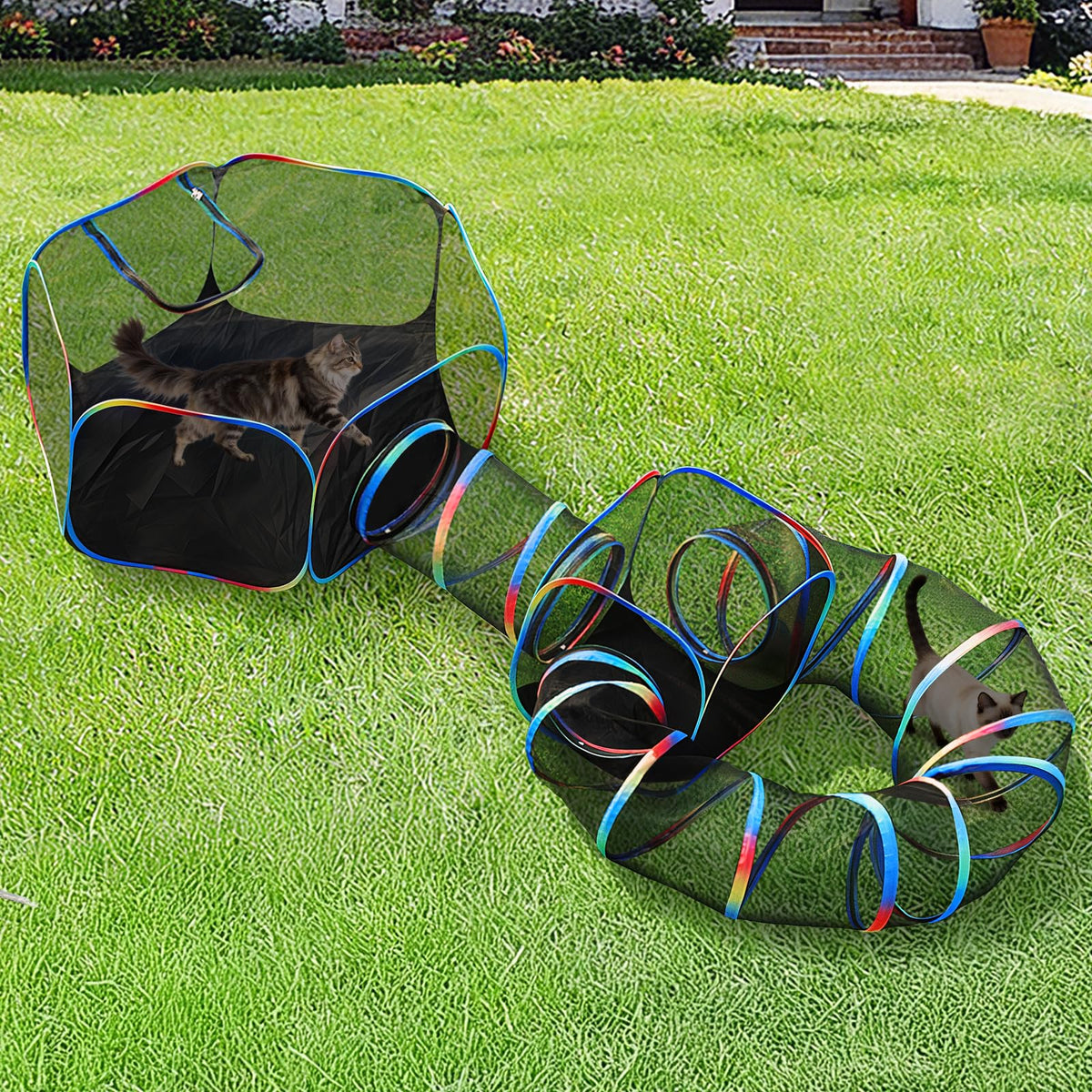 Portable Outdoor Cat Playpen with Tent, Cube & Tunnel Enclosure