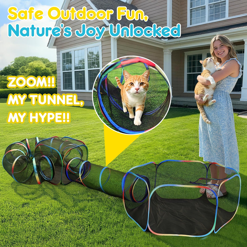 Portable Outdoor Cat Playpen with Tent, Cube & Tunnel Enclosure