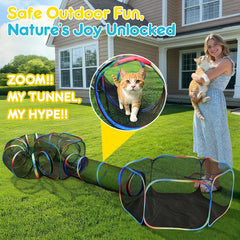 Portable Outdoor Cat Playpen with Tent, Cube & Tunnel Enclosure