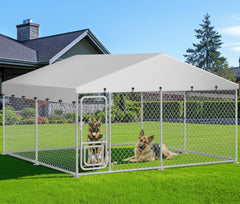 Outdoor Dog Kennel with Rotating Feeder Bowls, 7.5 x 7.5 ft